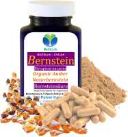 Bernstein NATUR Bernsteinsäure 100% Bernsteinpulver 120 Kapseln - Nach Hildegard von Bingen Elixier der Jugend [ohne ZUSATZSTOFFE]