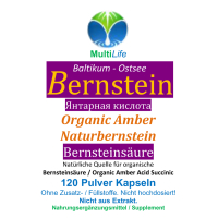 Bernstein NATUR Bernsteinsäure 100% Bernsteinpulver 120 Kapseln - Nach Hildegard von Bingen Elixier der Jugend [ohne ZUSATZSTOFFE]