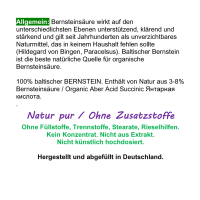 Bernstein NATUR Bernsteinsäure 100% Bernsteinpulver 120 Kapseln - Nach Hildegard von Bingen Elixier der Jugend [ohne ZUSATZSTOFFE]
