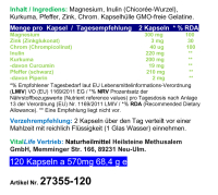 Blutzucker-FORMEL TOP-5 + CHROM* 120 KAPSELN - MAGNESIUM - ZINK - INULIN - KURKUMA - PIPERIN - NORMALWERTE UND normaler Blutzuckerspiegel.