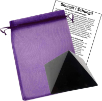 SCHUNGIT Pyramide 6 x 6cm POLIERT für SCHUTZ, NEGATIVES abschirmen, Schlafzimmer, Büro, Home-Office uvm. Inklusive TÄSCHCHEN und BESCHREIBUNG [Zazhoginskij Mine KARELIEN)