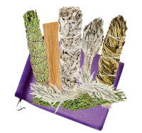 Weißer Salbei zum räuchern 7-tlg Räucher-Set + Palo Santo + Zeder + Yerba-Santa + Booklet + Beschreibung + Täschchen.