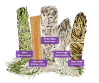 Weißer Salbei zum räuchern 7-tlg Räucher-Set + Palo Santo + Zeder + Yerba-Santa + Booklet + Beschreibung + Täschchen.