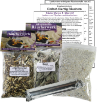 Angelikawurzel & weißer Salbei zum räuchern 2 x 60ml Räucherwerk 6-tlg Räucher-Set mit Räucherwerk für Hausreinigung & Rauhnächte inkl Räucherkohle + ZUBEHÖR.