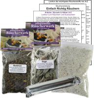 BALDRIAN Baldrianwurzel & weißer Salbei zum räuchern 2 x 60ml Räucherwerk 6-tlg Räucher-Set für Hausreinigung & Rauhnächte inkl Räucherkohle + ZUBEHÖR.