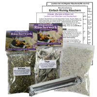 BEIFUSS Beifuß & weißer Salbei zum räuchern 2 x 60ml Räucherwerk 6-TLG Räucher-Set mit Räucherwerk für Hausreinigung & Rauhnächte inkl Räucherkohle + ZUBEHÖR.