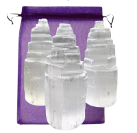 SELENIT Kristall Turm Healing Tower a je 15cm hoch. 3 Stück im Set.