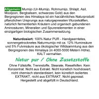 Mumijo 180 Kapseln original Shilajit Pulver GOLD des HIMALAYA kein Extrakt, kein Konzentrat, ohne Zusatzstoffe.