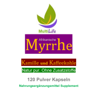Myrrhe, Kamille und Kaffeekohle 120 Pulver Kapseln