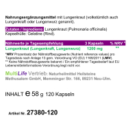 LUNGENKRAUT Pur 120 Kapseln Lungenkraft - Lunge & Atemwege NATÜRLICH verwöhnen [OHNE ZUSATZSTOFFE]