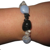 Auraschutz Armband aus Bergkristall Turmalin Hämatit und Chalcedon