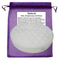 SELENIT Platte 10cm Ø Ladeplatte Schutzplatte Untersetzer BLUME des LEBENS [3-tlg Set] Täschchen & Beschreibung.