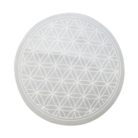 SELENIT Platte 10cm Ø Ladeplatte Schutzplatte Untersetzer BLUME des LEBENS [3-tlg Set] Täschchen & Beschreibung.