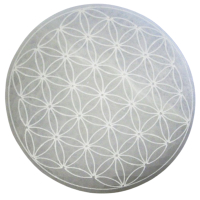 SELENIT Stein 18cm Ø Platte Ladeplatte Untersetzer BLUME des LEBENS [3-tlg Set] Täschchen & Beschreibung.