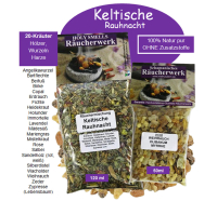 Rauhnächte räuchern 9-tlg Räucherset KELTISCHE RAUHNACHT 20-Kräuter Räuchermischung, RÄUCHERPFANNE, RÄUCHERZANGE, Anleitung, Weihrauch, Myrrhe, Rauhnachtfibel.