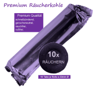 Räucherkohle in Premium Qualität (rauchfrei, rußfrei, schnellzündend, geruchsneutral) zum 10x räuchern.
