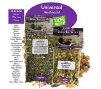 Rauhnächte Räucherwerk UNIVERSAL RAUHNACHT 1x 20-Kräuter Räuchermischungen a 120ml und 50ml Weihrauch (OLibanum) Myrrhe zum räuchern. 2x Räuchermischungen in wiederverschließbaren Beuteln.