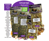 Rauhnächte Räucherwerk UNIVERSAL RAUHNACHT 2x 20-Kräuter Räuchermischungen a 120ml. 2x 50ml Weihrauch (OLibanum) Myrrhe zum räuchern. 4x Räuchermischungen in wiederverschließbaren Beuteln.