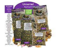 Rauhnächte Räucherwerk UNIVERSAL RAUHNACHT 2x 20-Kräuter Räuchermischungen a 120ml. 2x 50ml Reinigungsweihrauch Weihrauch, Myrrhe, Styrax, Drachenblut zum räuchern. 4x Räuchermischungen in wiederverschließbaren Beuteln.