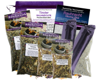 TIROLER RAUHNACHT 10-tlg Ritual Räucherset 20-Kräuter 4x Räuchermischungen mit REINIGUNGSWEIHRAUCH, Anleitung, Räucherzubehör, Rauhnachtfibel, Täschchen.