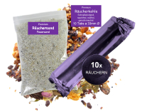 Premium Räucherkohle schnellzündend, rauchfrei, rußfrei 10 Tabletten a 33mm Ø und Räuchersand zum 10x räuchern.