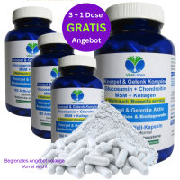 Knorpelaufbau KNORPEL und GELENKE 720 (4x180) Kapseln Top-5 Komplex ►Gelenkkapseln mit Glucosamin, Chondroitin, MSM, Kollagen, Weihrauch. OHNE ZUSATZSTOFFE. 3+1 Dose GRATIS!