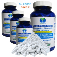 Knorpelaufbau KNORPEL und GELENKE 720 (4x180) Kapseln Top-5 Komplex ►Gelenkkapseln mit Glucosamin, Chondroitin, MSM, Kollagen, Weihrauch. OHNE ZUSATZSTOFFE. 3+1 Dose GRATIS!