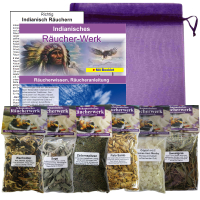Weißer Salbei + Zeder + Palo-Santo + Sweetgrass 8-TLG Räucher-Set mit Kopalharz + Wacholder. TOP 6 Kräuter & Harze.