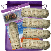 Weißer Salbei zum räuchern 5 x Smudge Bündel 12-14cm. 8-TLG Räucher-Set mit Booklet und Täschchen.