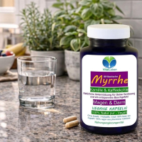 Myrrhe Kamille Kaffeekohle VEGAN 120 Kapseln für Verdauung, Magen-Darm-Balance. Pflanzlich, ohne Zusatzstoffe.