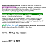 Myrrhe Kamille Kaffeekohle VEGAN 720 Kapseln für Verdauung, Magen-Darm-Balance. Pflanzlich, ohne Zusatzstoffe.
