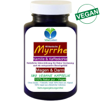 Myrrhe Kamille Kaffeekohle VEGAN 720 Kapseln für Verdauung, Magen-Darm-Balance. Pflanzlich, ohne Zusatzstoffe.