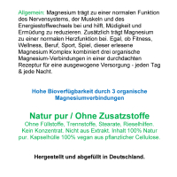 Magnesium Top 3-fach KOMPLEX rein organisch 120 Pulver Kapseln vegetarisch ohne Zusatzstoffe.