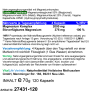Magnesium Top 3-fach KOMPLEX rein organisch 120 Pulver Kapseln vegetarisch ohne Zusatzstoffe.