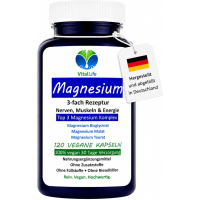 Magnesium Top 3-fach KOMPLEX rein organisch 120 Pulver Kapseln vegetarisch ohne Zusatzstoffe.