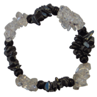 Hämatit & Bergkristall mit schwarzen Turmalin Kugeln Splitter Armband