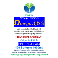 Omega 3-6-9 EPA + DHA + ALA - 120 Softgel Kapseln
