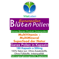 BLÜTENPOLLEN - GANZE Bienenpollen 180 Bee Pollen Kapseln Multi-Vitamin & Multi-Mineral NATURAL SUPERFOOD - OHNE ZUSATZSTOFFE [Imkerqualität]