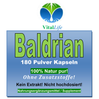 Baldrian 180 Wurzel Pulver Kapseln OHNE Zusatzstoffe NATUR pur