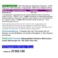 Muskat Muskatnuss 120 Kapseln Yoga Retreat - Anti Stress Auszeitkapseln für Ayurveda - Chakra - Pilates - Meditation. Natürliche Quelle für innere Ruhe und Entspannung [100% NATUR pur]