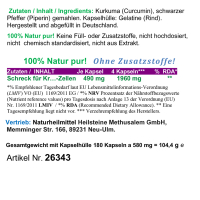 Kurkuma & Schwarzer Pfeffer 180 Pulver Kapseln