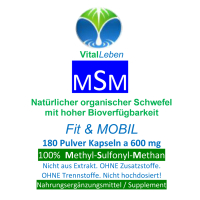 MSM Natürlicher organischer Schwefel Fit & Mobil 180 Pulver Kapseln