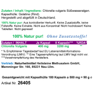 Chlorella Vulgaris Superfeine Algen 180 Pulver Kapseln
