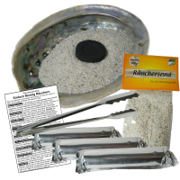 Räuchern Starter Set: Kohle + Sand + Zange + Räucherschale (Muschel) 6-tlg