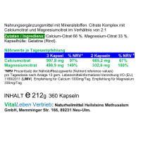Calcium - Magnesium - Citrat 2:1, 360 Pulver Kapseln