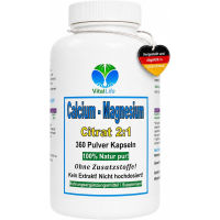 Calcium Calciumcitrat + Magnesium Citrat 2:1 Komplex 360 Kapseln organisch. Hohe Bioverfügbarkeit, Nicht hochdosiert, OHNE Zusatzstoffe.