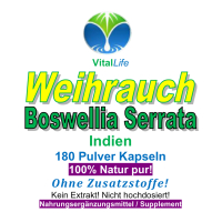 Weihrauch Boswellia Serrata 180 Pulver Kapseln Natur Pur NICHT hochdosiert KEIN Extrakt OHNE Zusatzstoffe OHNE Füllstoffe.
