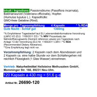 Passionsblume, Baldrian & Hopfen, Gute Nacht, 120 Pulver Kapseln