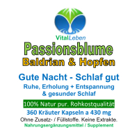 Passionsblume, Baldrian & Hopfen, Gute Nacht, 360 Pulver Kapseln