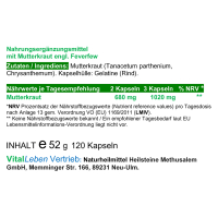 MUTTERKRAUT 120 Kapseln Migränekraut nach HILDEGARD VON BINGEN bei Kopfgewitter NATURDOSIERT = 100% NATUR pur. OHNE ZUSATZSTOFFE.